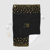 Elegant Gold Confetti auf dem Mit Monogramm Schwar Golfhandtuch (Insitu)