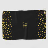 Elegant Gold Confetti auf dem Mit Monogramm Schwar Golfhandtuch (Horizontal)