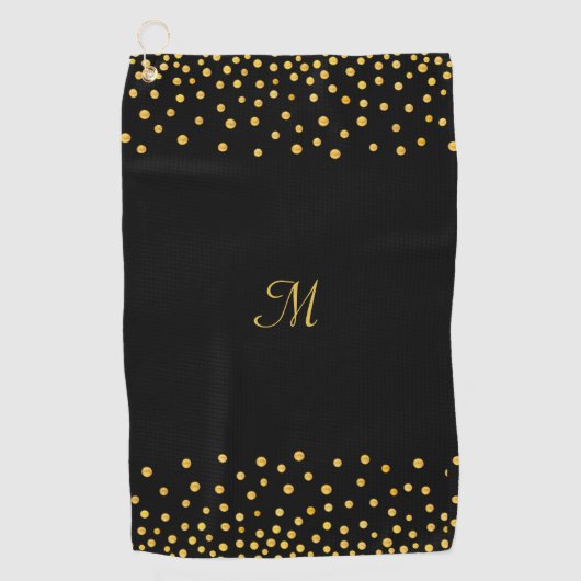 Elegant Gold Confetti auf dem Mit Monogramm Schwar Golfhandtuch (Vorderseite)