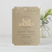 Elegant Gold Confetti Diamonds Kraft Sweet 16 Einladung (Stehend Vorderseite)