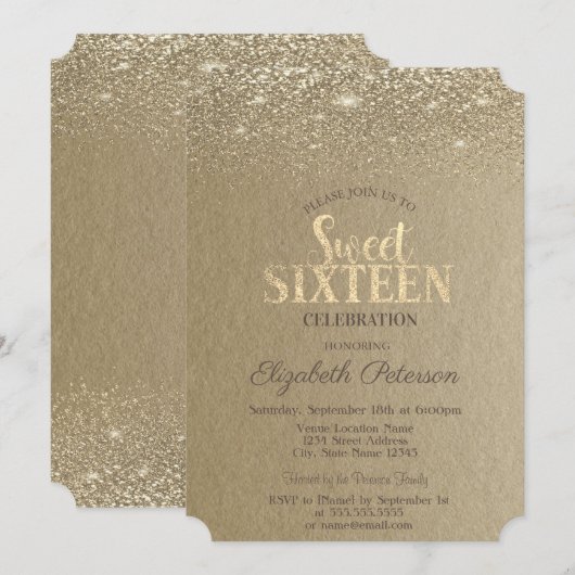 Elegant Gold Confetti Diamonds Kraft Sweet 16 Einladung (Vorne/Hinten)