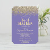 Elegant Gold Confetti Diamonds Lavander Sweet 16 Einladung (Stehend Vorderseite)