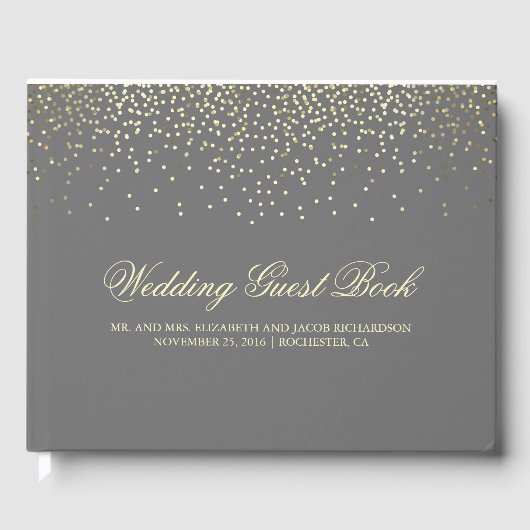 Elegant Gold Confetti Dots Wedding Gästebuch (Vorderseite)