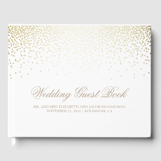 Elegant Gold Confetti Dots White Wedding Gästebuch (Vorderseite)
