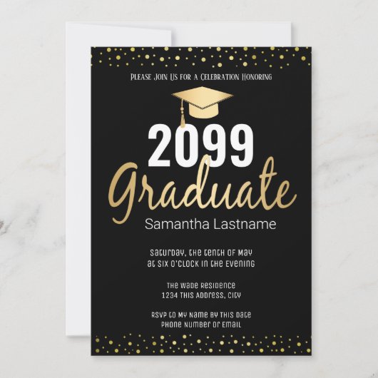 Elegant Gold Confetti Graduate Class of 2022 Einladung (Vorderseite)