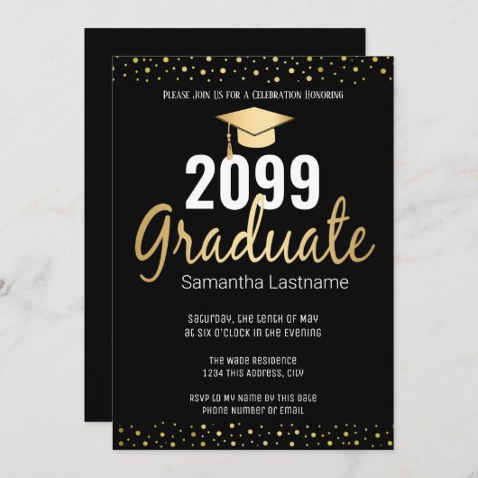 Elegant Gold Confetti Graduate Class of 2022 Einladung (Vorne/Hinten)