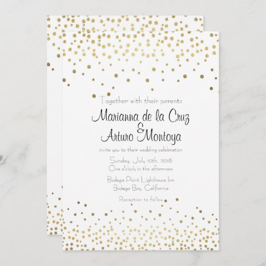 Elegant Gold Confetti Hochzeit Einladung (Vorne/Hinten)