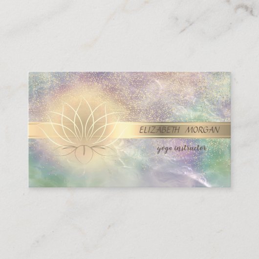 Elegant Gold Confetti, Lotus, Holografischer Opal Visitenkarte (Vorderseite)