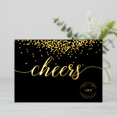 Elegant gold confetti on black Cheers logo Folien Feiertagskarte (Stehend vorne)
