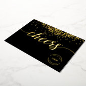 Elegant gold confetti on black Cheers logo Folien Feiertagskarte (Gedreht)