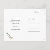 Elegant Gold Confetti Pine Foliage Green Script Feiertagspostkarte (Rückseite)