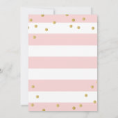 Elegant Gold Confetti Pink Stripes Baby Dusche Einladung (Rückseite)