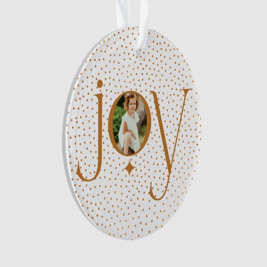 Elegant Gold Confetti Polka Dot Pattern Joy Foto Ornament (Vorderseite)