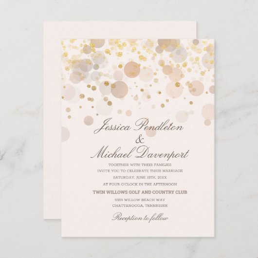 Elegant Gold Confetti Romantische Script Wedding Einladung (Vorne/Hinten)
