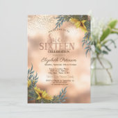 Elegant Gold Confetti, Sonnenblumen Süß 16 Einladung (Stehend Vorderseite)