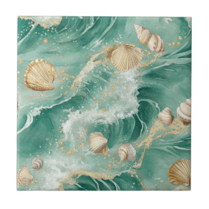 Elegant Gold Coral & Seashell Watercolor Art (2) Fliese