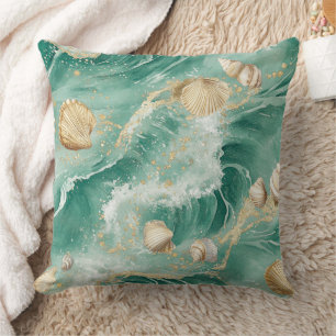 Elegant Gold Coral & Seashell Watercolor Art (2) Kissen