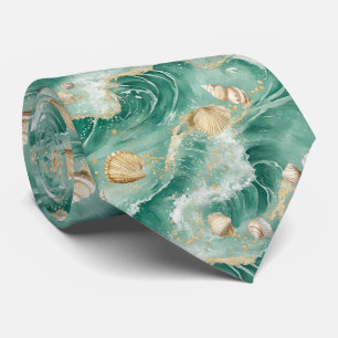 Elegant Gold Coral & Seashell Watercolor Art (2) Krawatte