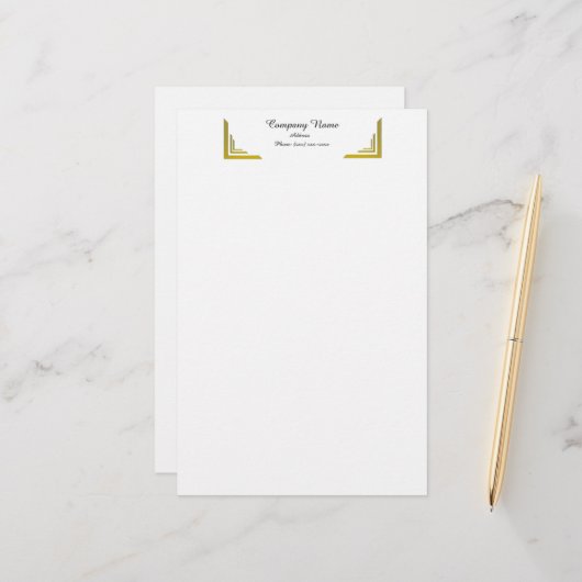 Elegant Gold Corner Border Professional Stationery Briefpapier (Vorderseite/Rückseite Beispiel)