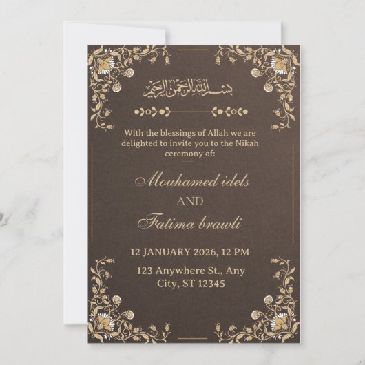 Elegant Gold & Cream Arabic Wedding Invitation Einladung (Vorderseite)