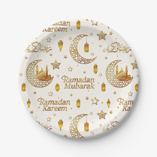 Elegant Gold Crescent Ramadan Iftar Party Pappteller (Vorderseite)