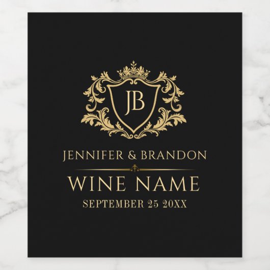 Elegant Gold Crest Frame Wine Label Weinetikett (Einzelnes Label)