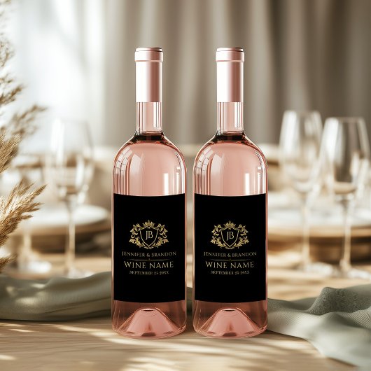 Elegant Gold Crest Frame Wine Label Weinetikett