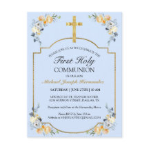 Elegant Gold Cross Blue Floral 1. Heilige Kommune