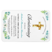 Elegant Gold Cross Boy's Blue Christening Magnet (Horizontal)