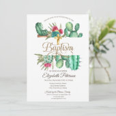 Elegant Gold Cross Cactus Polka Dots Einladung (Stehend Vorderseite)