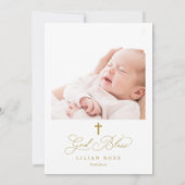 Elegant Gold Cross Calligraphy Photo Baptism Einladung (Rückseite)