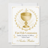 Elegant Gold Cross Chalice First Holy Communion Einladung (Vorderseite)