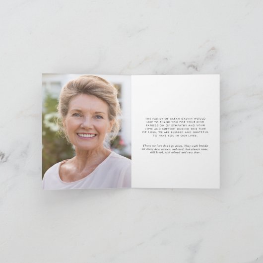 Elegant Gold Cross Eukalyptus Foto Beerdigung Dankeskarte (Innenseite)