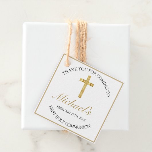 Elegant Gold Cross First Holy Communion White Geschenkanhänger (Beispiel)
