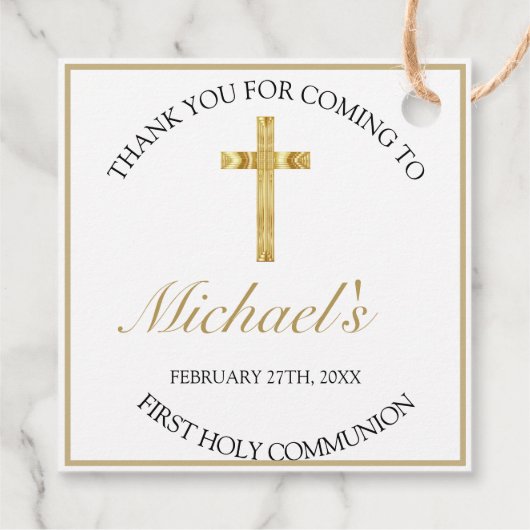 Elegant Gold Cross First Holy Communion White Geschenkanhänger (Rückseite)