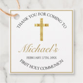 Elegant Gold Cross First Holy Communion White Geschenkanhänger (Vorderseite)