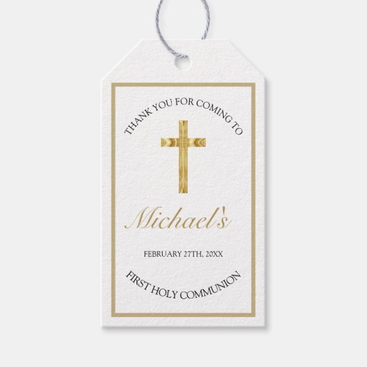 Elegant Gold Cross First Holy Communion White Geschenkanhänger (Vorderseite)