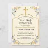 Elegant Gold Cross Floral 1. Heilige Kommune Einladung (Vorderseite)