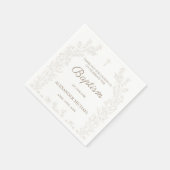 Elegant Gold Cross Floral Christian Baptism Serviette (Ecke)