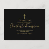 Elegant Gold Cross Gedenkfeier Danke Postkarte (Vorderseite)