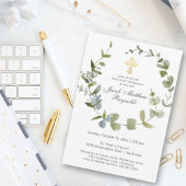 Elegant Gold Cross Heilige Kommunion Grüne Einladung