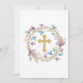 Elegant Gold Cross Taufen Bloral Einladung (Rückseite)