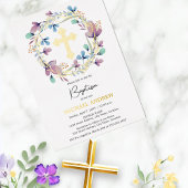 Elegant Gold Cross Taufen Bloral Folieneinladung