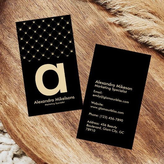 Elegant Gold Crown Grid Black Minimal Visitenkarte