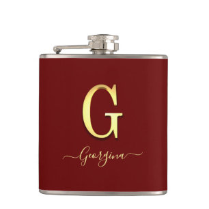 Elegant Gold Custom Monogram G Name Flask Flachmann