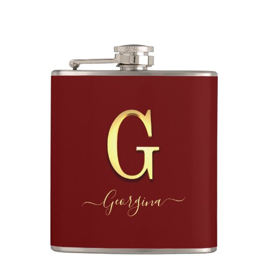 Elegant Gold Custom Monogram G Name Flask Flachmann (Vorderseite)