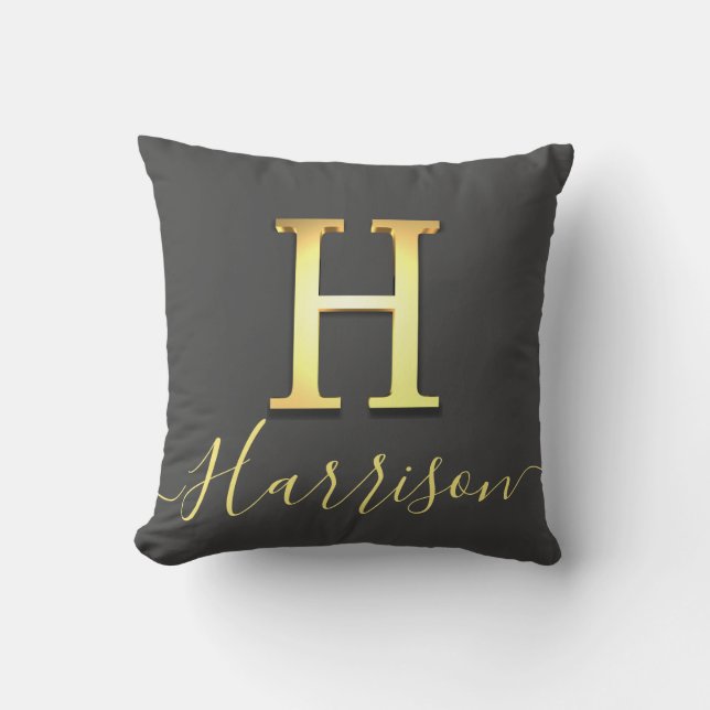 Elegant Gold Custom Monogram H Name Throw Pillow Kissen (Vorderseite)