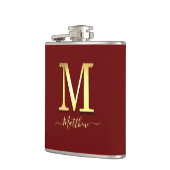 Elegant Gold Custom Monogram M Name Flask Flachmann (Links)