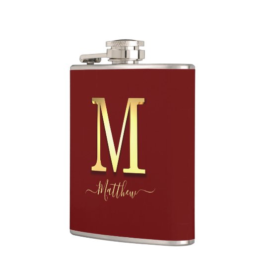 Elegant Gold Custom Monogram M Name Flask Flachmann (Links)