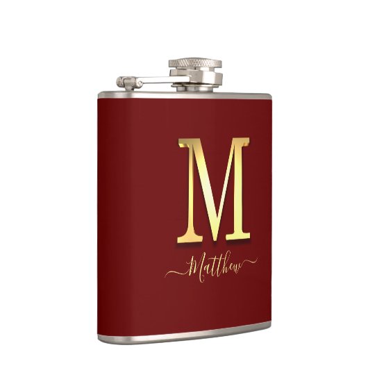 Elegant Gold Custom Monogram M Name Flask Flachmann (Rechts)